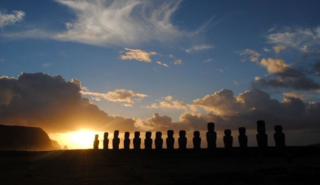 Sunrise in Tongariki on Easter Island Rapa Nui
