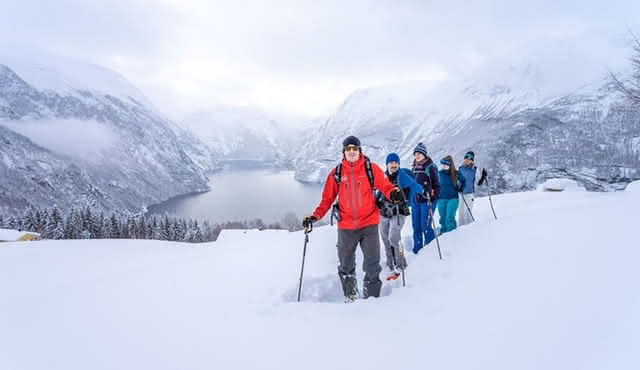 Snowshoeing in a Winter Landscape in Ålesund